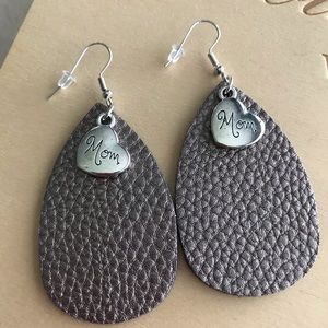 Leather “mom” earring with silver charm